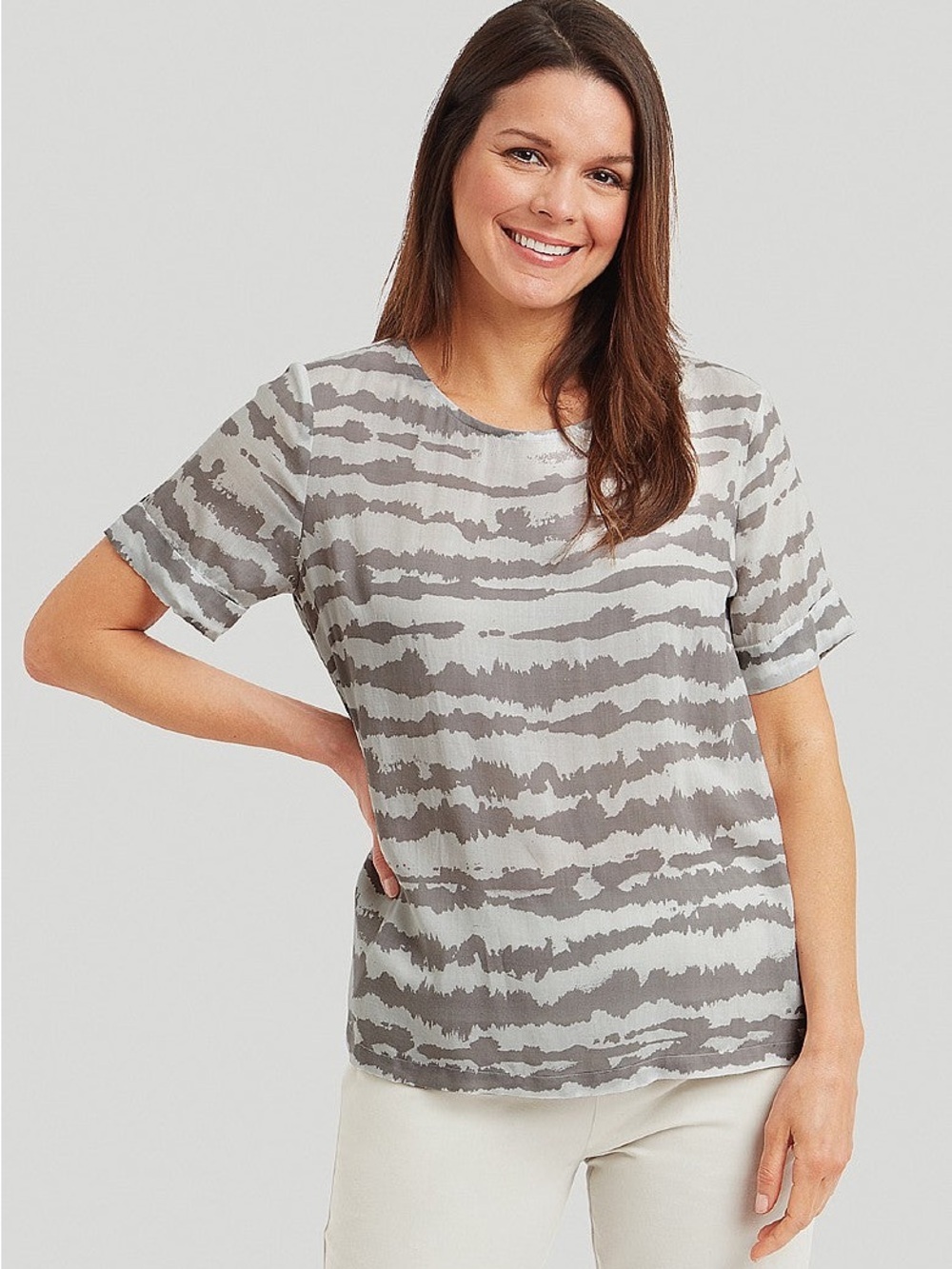 Adini Ombré Stripe Carrie Top Short Sleeve White and Taupe